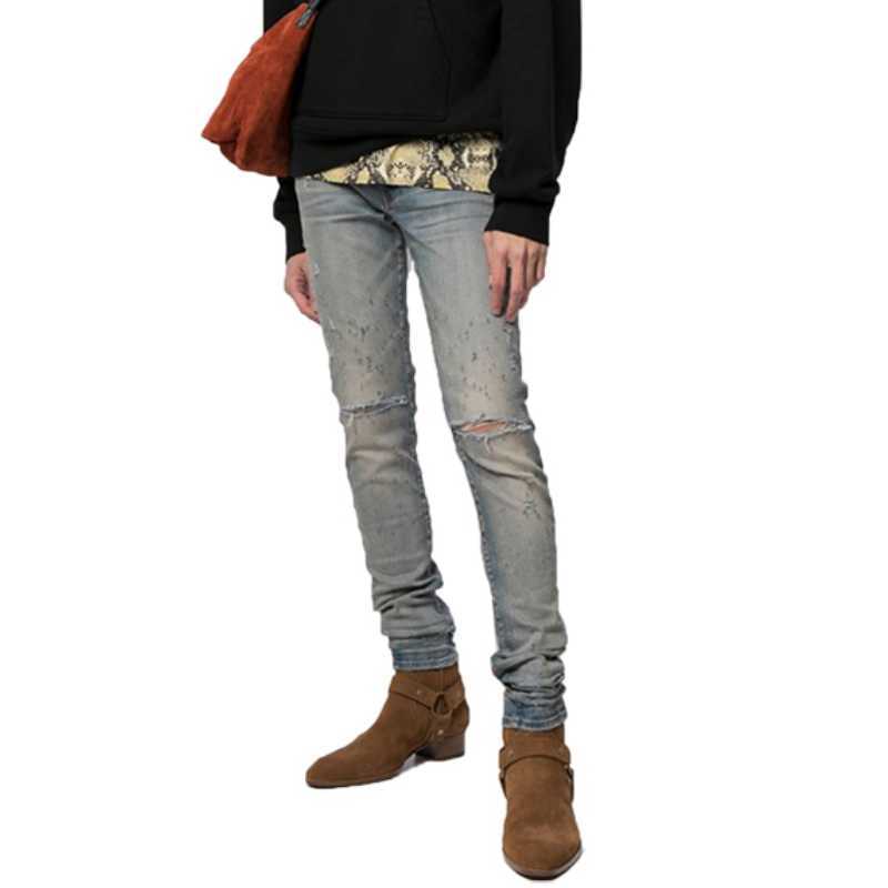 Designer Clothing Luxury Casual Fashion Denim Pants Amiiri Fashion Brand Double Knee with a Hole in the Line WornSlim Fit Small Leg Jeans Mens High Street Slp Long Pant, Light blue
Designer Clothing Luxury Casual Fashion Denim Pants Amiiri Fashion Brand Double Knee with a Hole in the Line WornSlim Fit Small Leg Jeans Mens High Street Slp Long Pant, Light blue