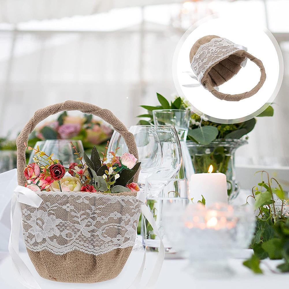 Other Event Party Supplies Wedding Flower Basket Girl Lace Pearl Romantic White Decoration to Ceremony 230422
