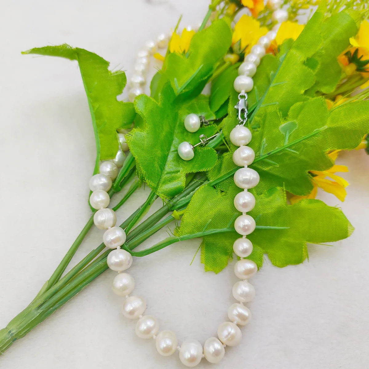 Beaded Necklaces Natural Beads Pretty 8-9mm White Tahiti Pearl Necklace 17''Earrings DIY Jewelry Sets Gifts For Girl Women Wholesale Price 2