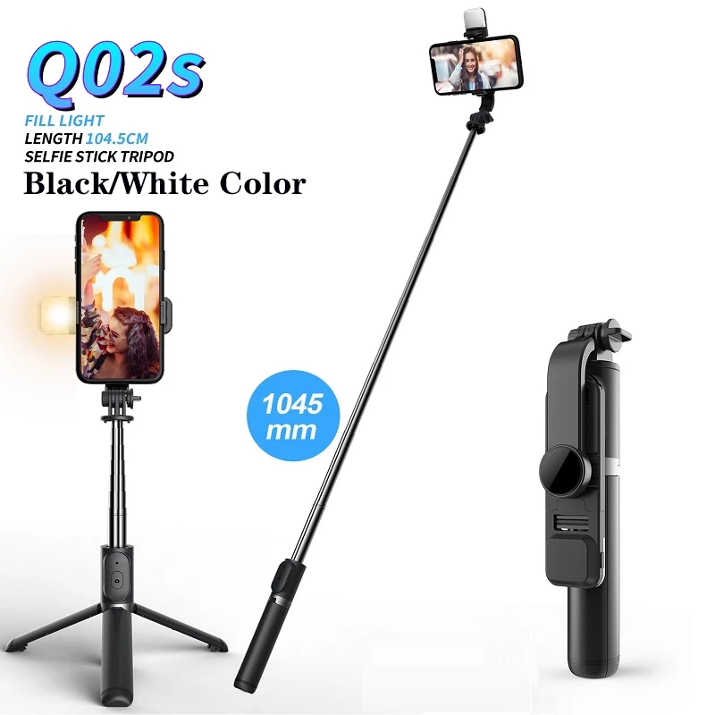 Wireless bluetooth selfie stick foldable mini tripod with fill light shutter remote control for IOS Android Q02S