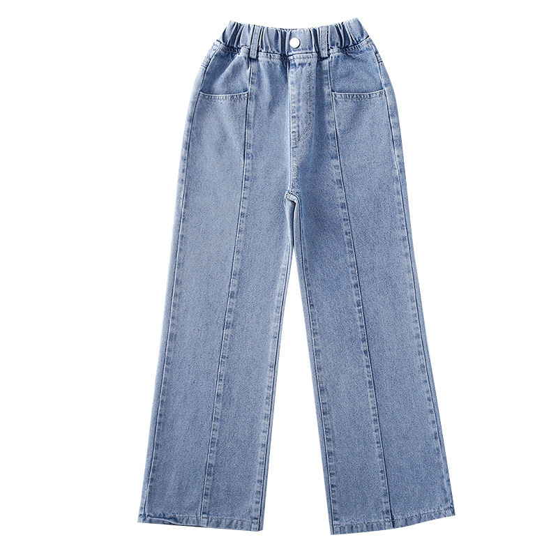 Jeans Teen Girls Jeans High Waisted Wide Leg Pants Springs Children's Loose Straight Blue Denim Pants Casual Style Trousers Clothes 230424