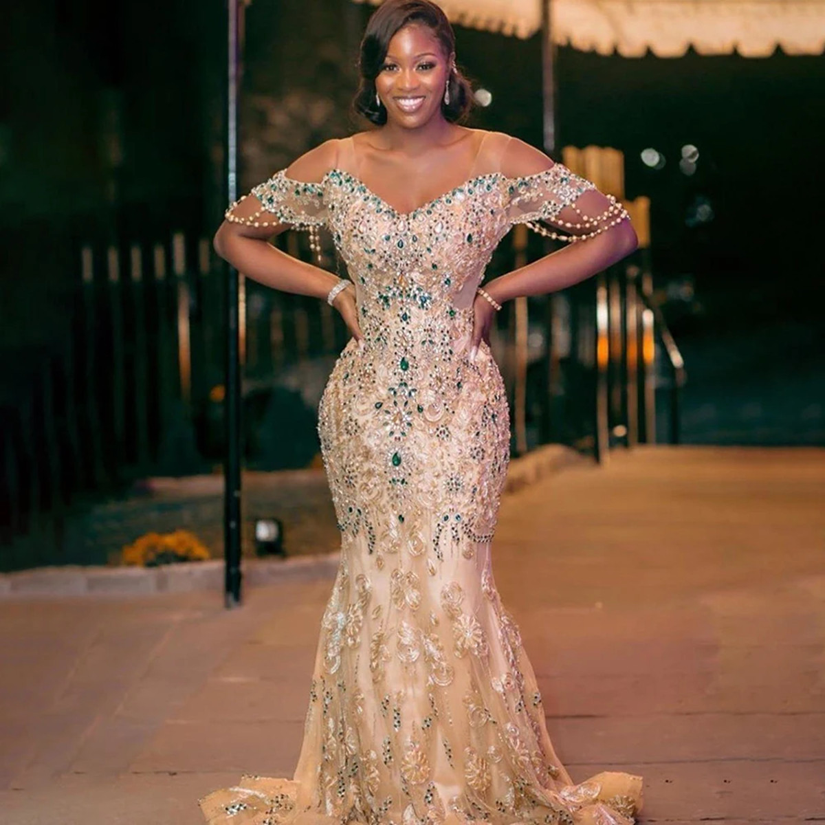 Aso Ebi Lace Mermaid Reflective Prom DressesArabic Major Beaded Crystals Prom Dresses Sexy Evening Second Reception Gown