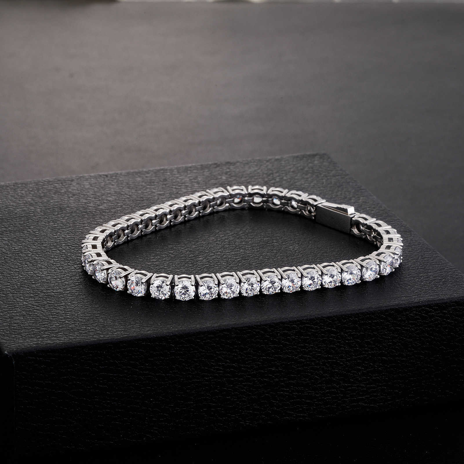 4-5MM 3A Cubic Zircon Stainless Steel Tennis Bracelet Full Iced Out Hip Hop Mens And Womens Crystal Wristband Hand Wrist Jewelry Rapper Bijoux Gift Fo