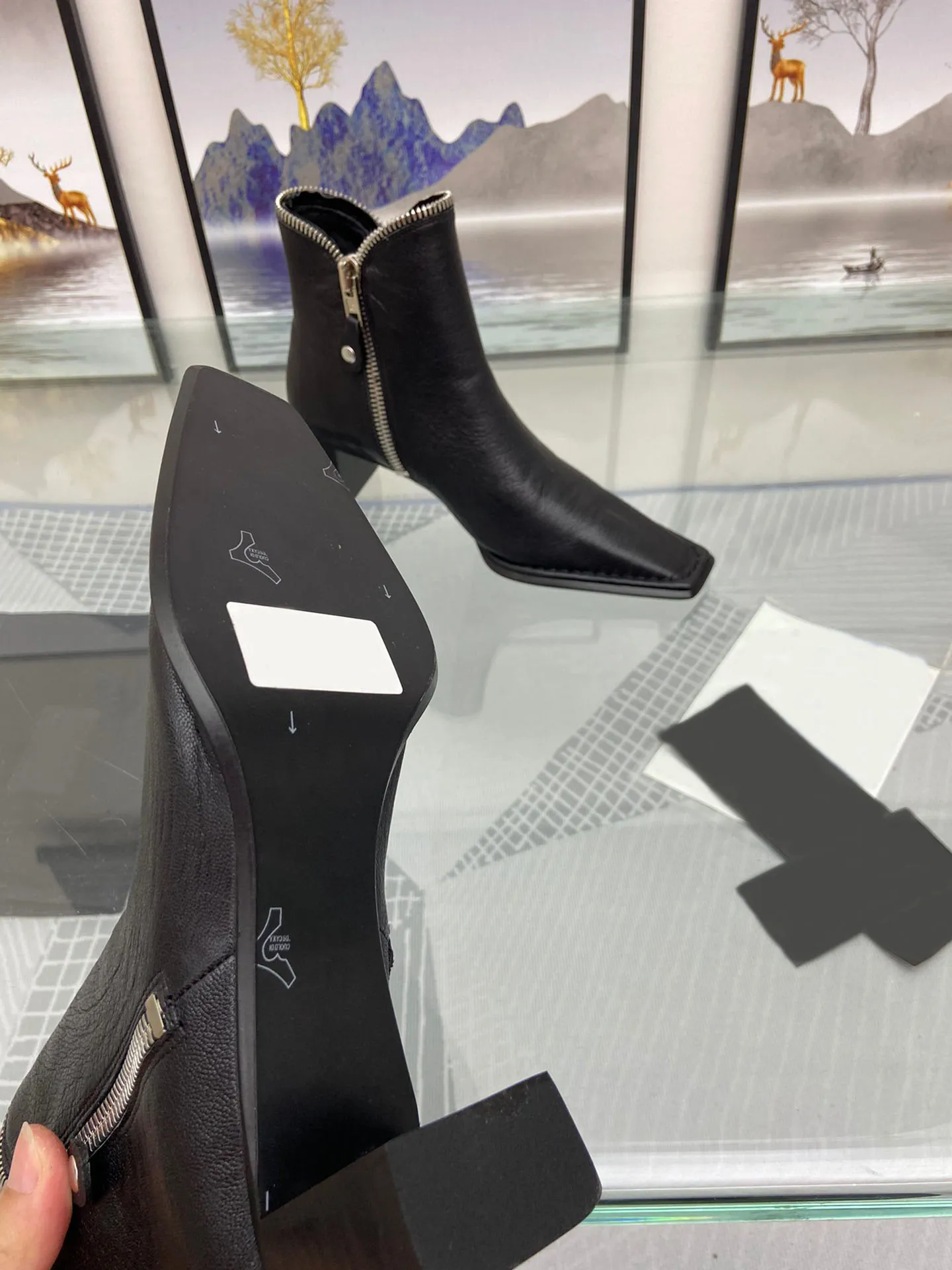 Heel Short Boots Square Head Metal Chain Design Casual Size 34-40