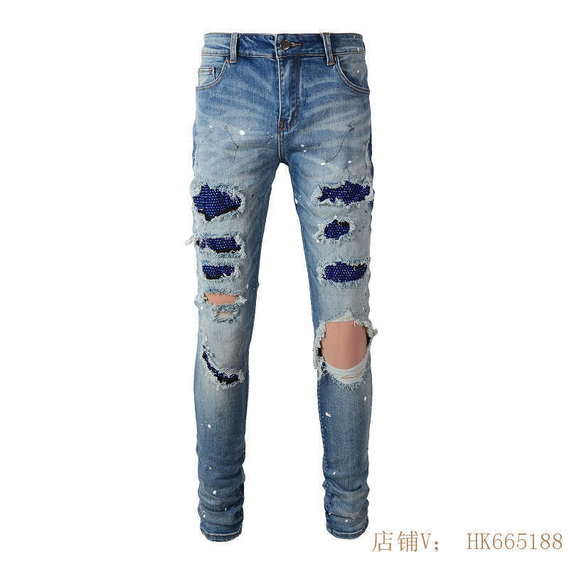 Designer Clothing Luxury Casual Fashion Denim Pants Amiiri Trendy Brand Distressed Blue Hot Diamond Splashed Ink Paint Fashionable Elastic Slim Fitting Light Colo
Designer Clothing Luxury Casual Fashion Denim Pants Amiiri Trendy Brand Distressed Blue Hot Diamond Splashed Ink Paint Fashionable Elastic Slim Fitting Light Colo