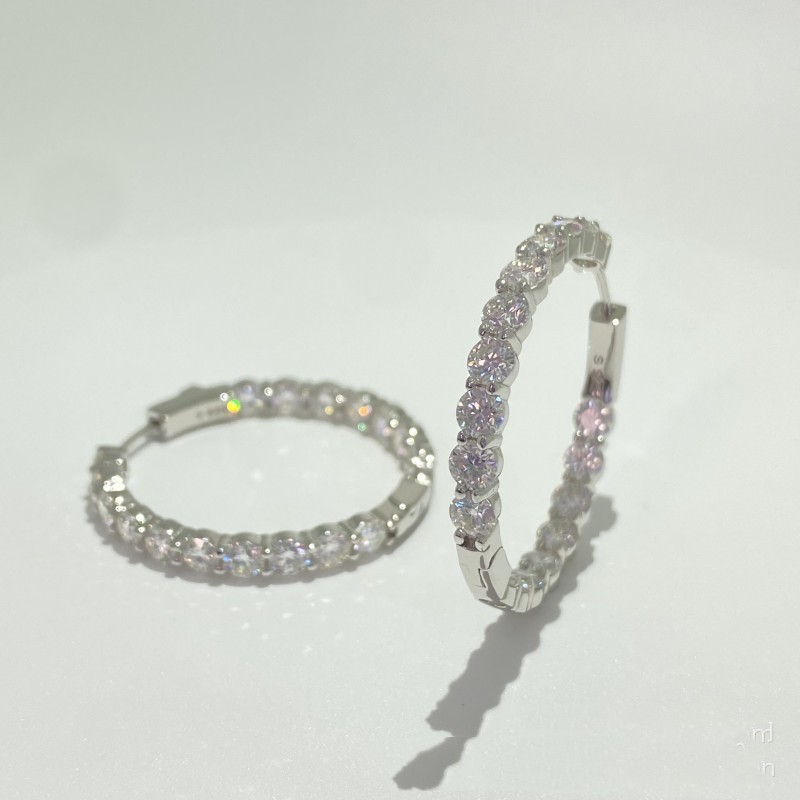 25mm-55mm Diameter Allergic Free 925 Sterling Silver Bling Moissanite Hoops Earrings Nice Gift for Girls Women Party Wedding