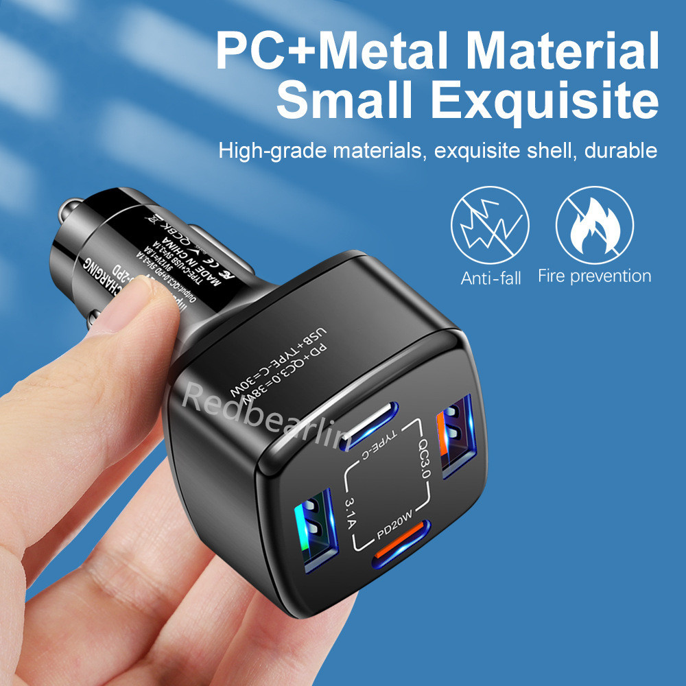 38W Fast Quick Charging PD Car Chargers 4Ports USB-C QC3.0 Car charger Power Adapters For iPhone 13 14 Pro max Samsung Huawei lg android phone with bo