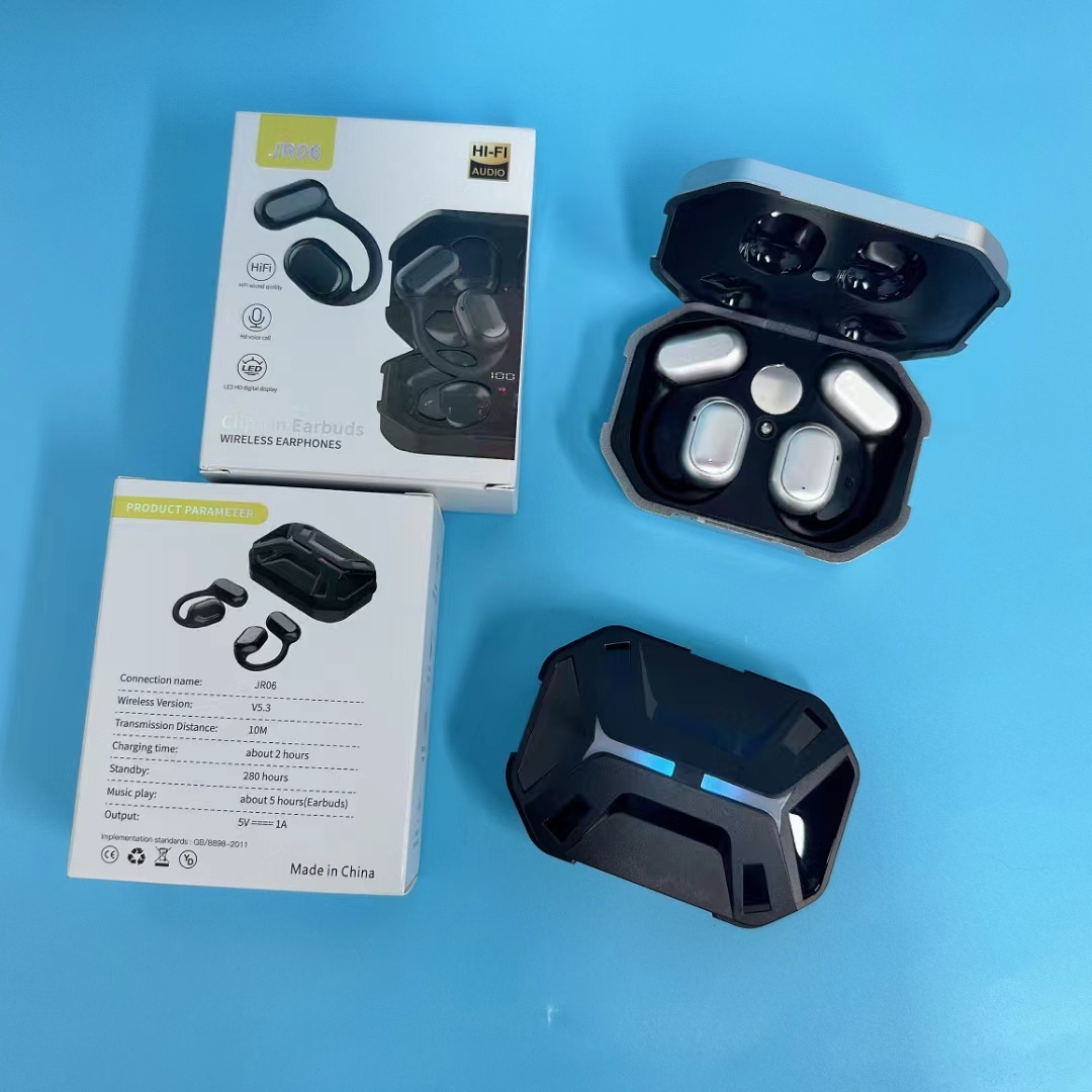 Ear-Hook Wireless sport headphone Earbud Built-in Microphone TWS Bluetooth headphone JR06 Wireless Earphone LED display high Quality Headphone Noise r