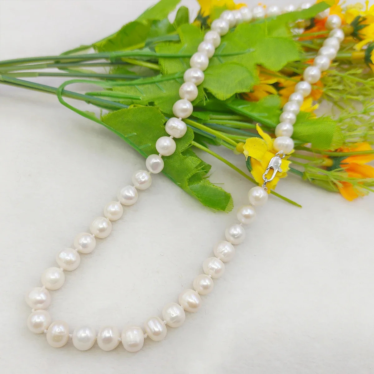 Beaded Necklaces Natural Beads Pretty 8-9mm White Tahiti Pearl Necklace 17''Earrings DIY Jewelry Sets Gifts For Girl Women Wholesale Price 2