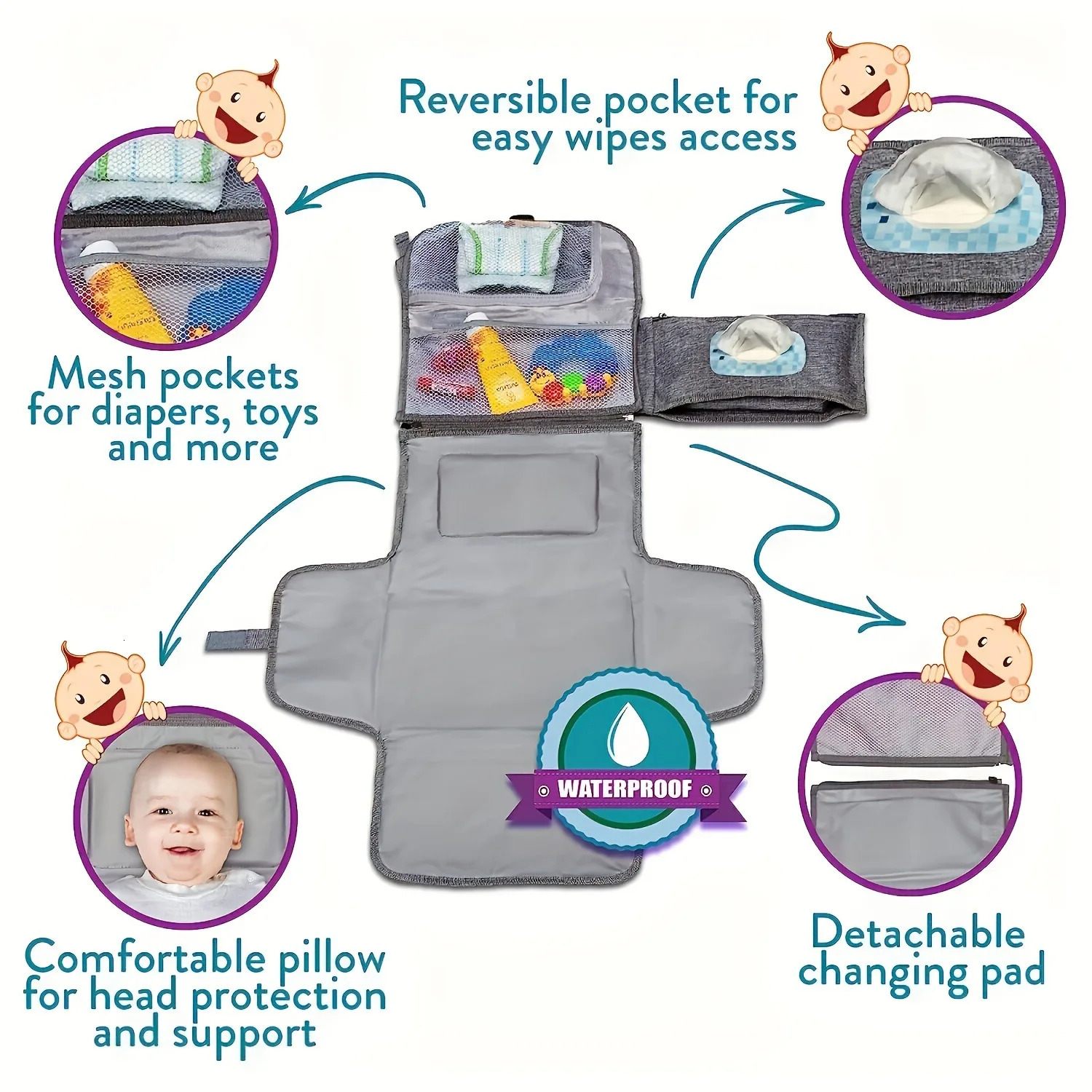 Diaper Bags Portable Changing Pad For born Baby with Smart Wipes Pocket Waterproof Travel Kit 231124
