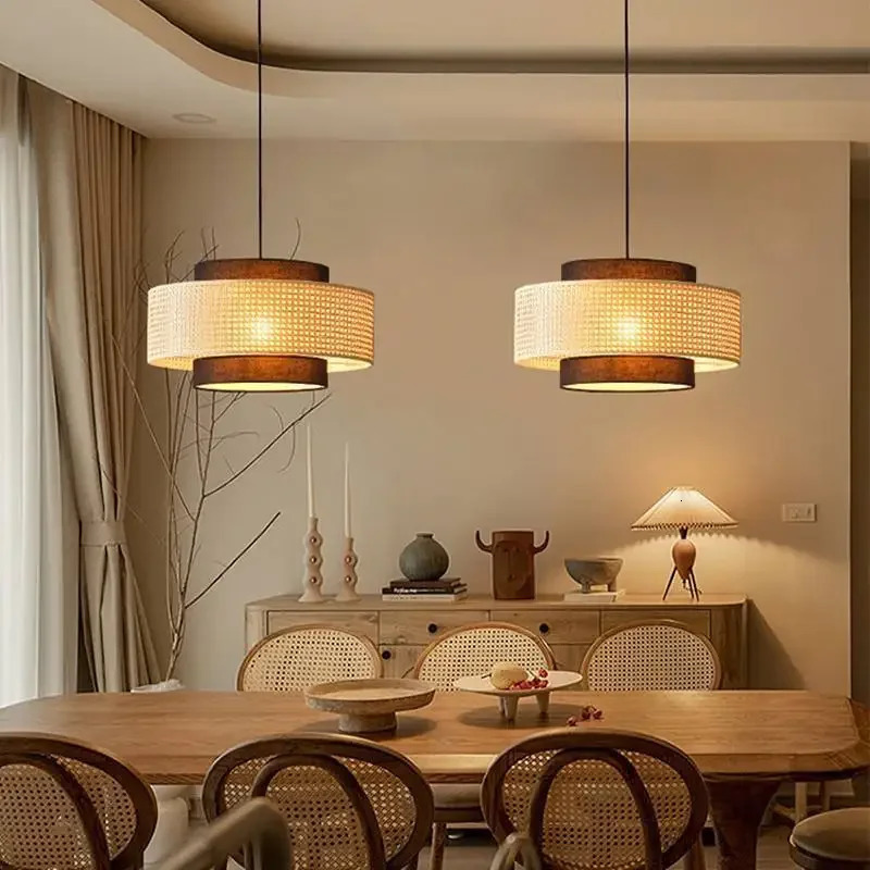 Novelty Items Modern Handmade Woven Rattan Chandeliers Living Room Restaurant Kitchen Tea Led Pendant Lamp Bamboo Decor Lighting Fixtures 231123