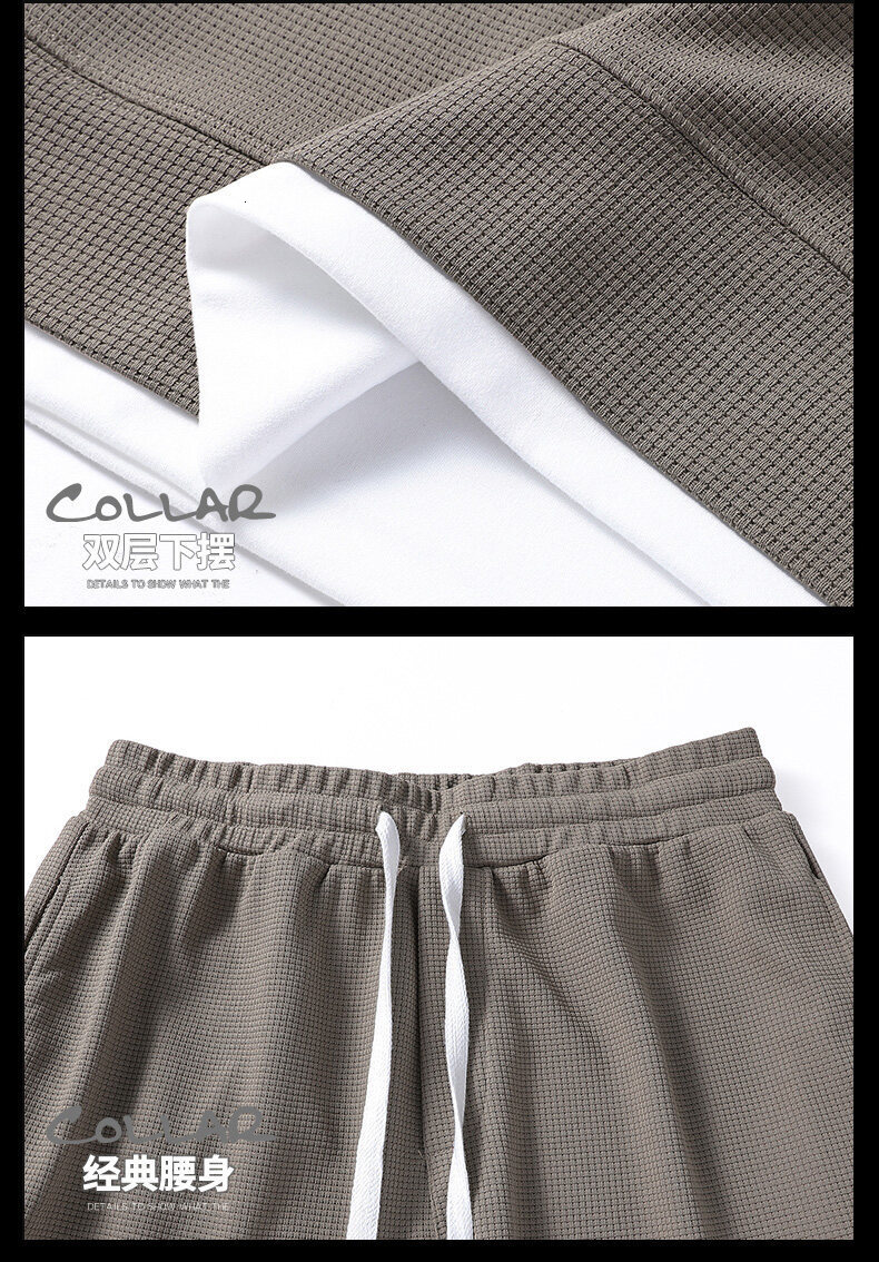 Men's Tracksuits Waffle Pattern Summer Men 2 Piece T-Shirt Shorts Set Tracksuit Fashion Men Clothing Harajuku Style Streetwear Loose Sports Suit 