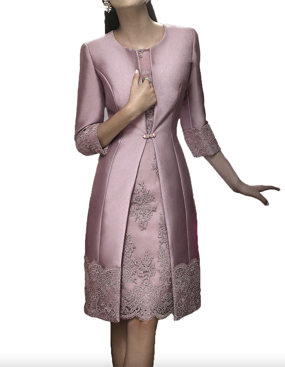 Mother of the Bride Suits Sheath Short Mother Formal Wear With Jacket Evening Satin Lace Party Wedding Guest Dresses