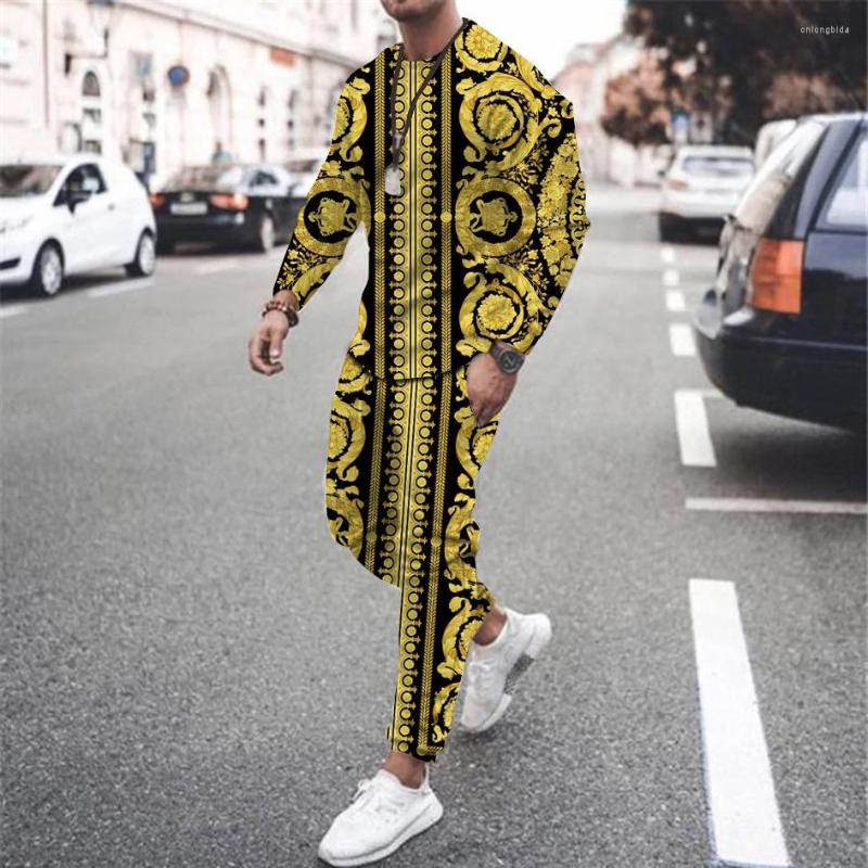 Mens Tracksuits Luxury Vintage Tshirts Joogers 3D Print Men Tracksuit Suit Tshirt Long Pants 2 Piece Sets Oversized Mens Summer Sleeve
