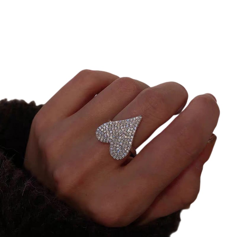 Sterg Sier Pave White Sapphire CZ Heart Ring for Women - Adjustable Open Wedding Band