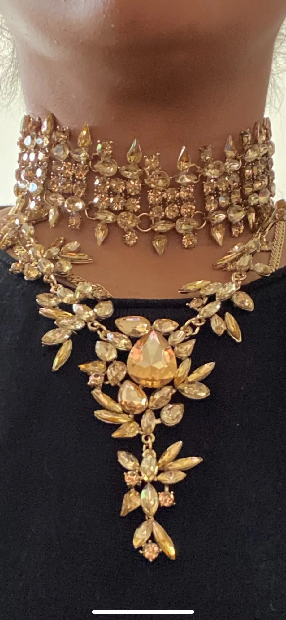 Chokers ZA Fashion Champagne Crystal Rhinestone Choker Necklace Women Maxi Long Statement Pendant Necklace Indian Charm Jewelry 231124