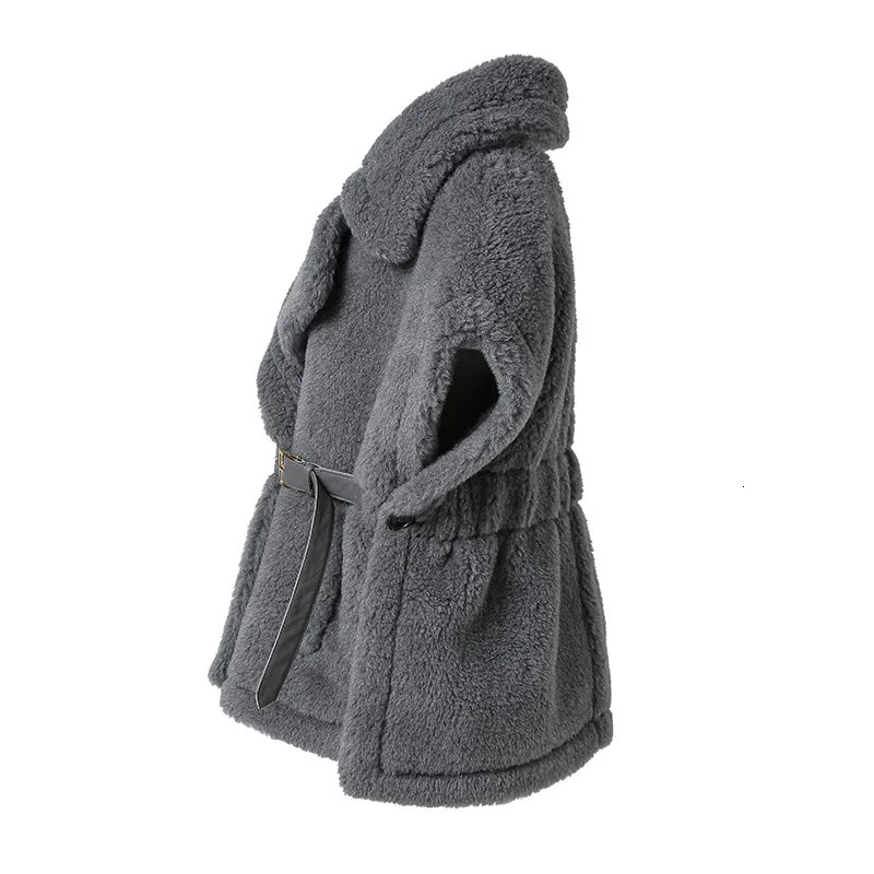 Women's Fur Faux Fur Teddy Vest Lady Fashion Winter Wool Short Coat Leather Belt Women's Waistcoat Streetwear Gilet 231123