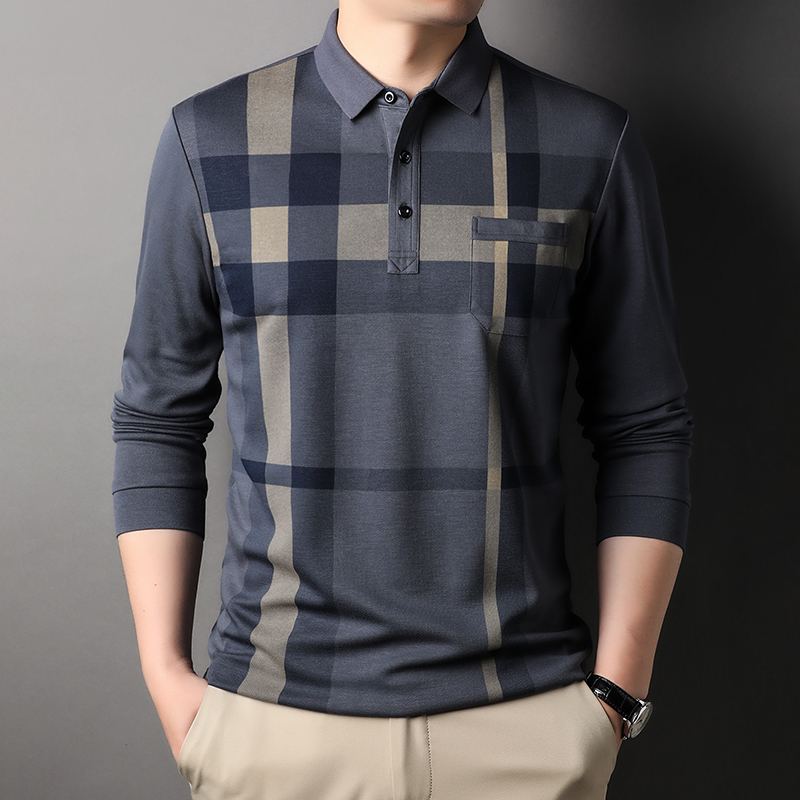 Men's Polos MLSHP Long Sleeve Plaid Men's Polo Shirts Spring Autumn Business Casual Male Polo Shirts High Quality Simple Man Tees 3XL 230424