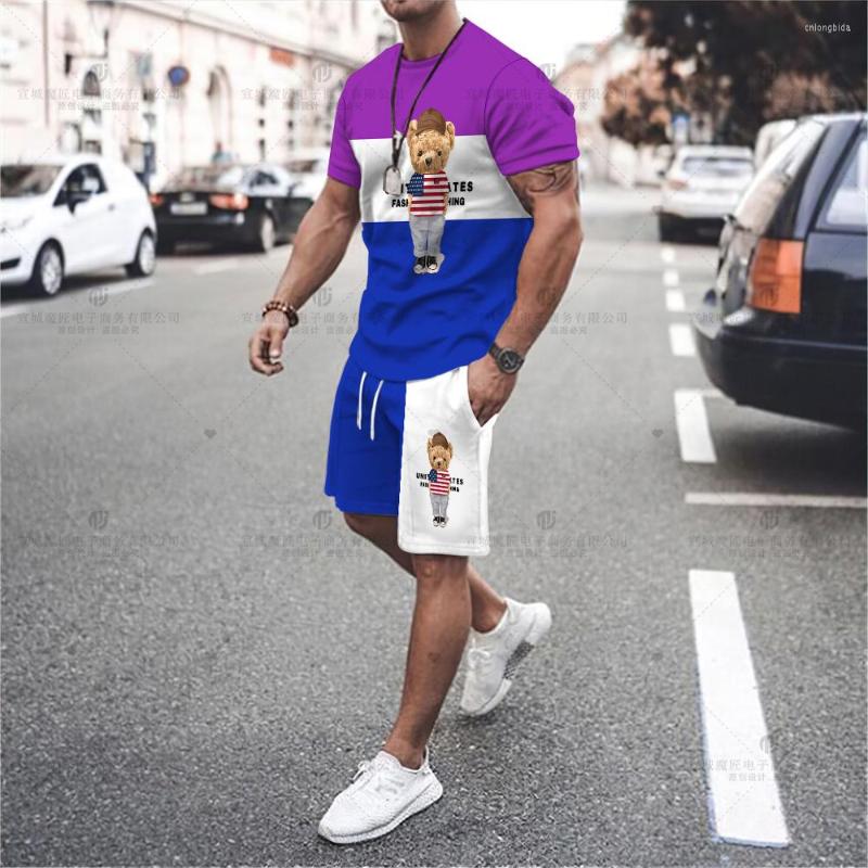 Men's Tracksuits 2023 Men's T-Shirt Set Bear High Quality Shorts Activewear 2 Piece Fashion Print Summer Streetwear