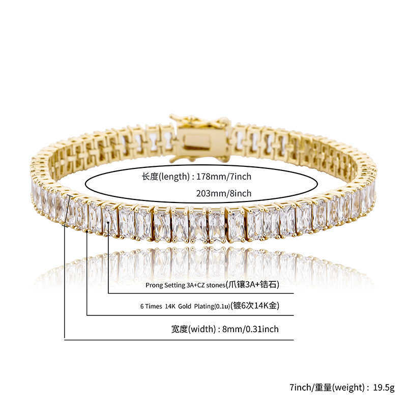 8mm Rectangular Cubic Zircon Tennis Bracelet For Men And Women Baguette Cz Stone Iced Out Chain Bracelets Bangle Shiny Crystal Rapper Wrist Jewelry Gi