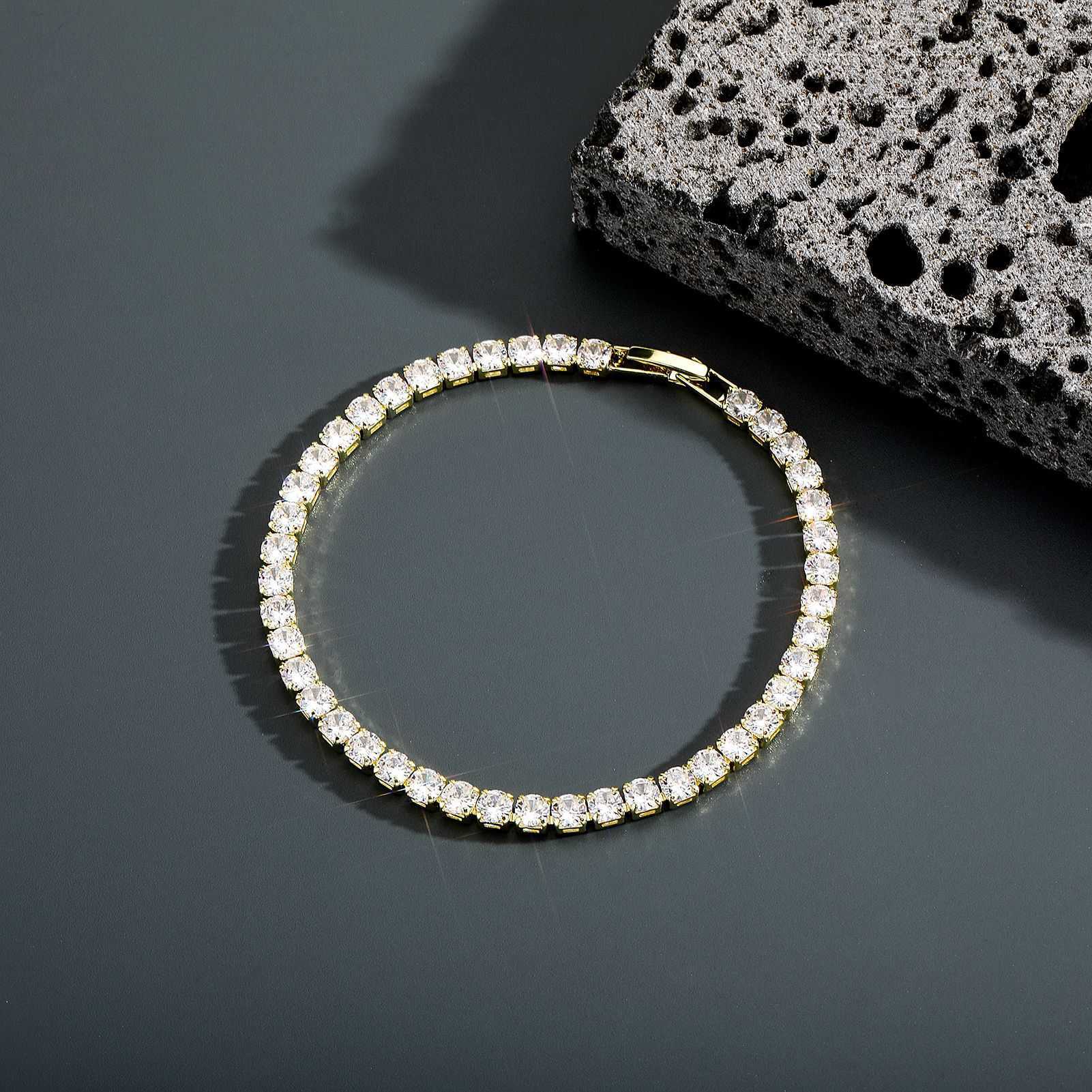 Iced Out Single Row Tennis Chain Bracelet Hip Hop Ins Simple Manual Inlay Cubic Zirconia Full Bling Wristband Wrist Jewelry Bijoux For Girls Girlfrien