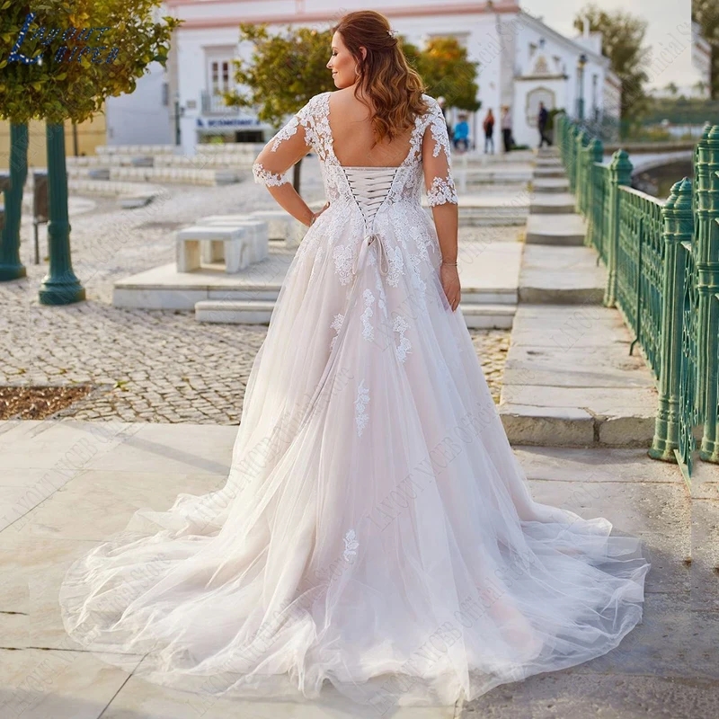 Plus Size Woman Wedding Dress Classic Lace Up Backless A-line Bridal Gowns Appliques Half Sleeves Vestidos De Noiva 2024