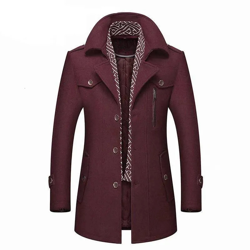 Men's Wool Blends Winter Men Wool Coats Fashion Middle Long Scarf Collar Cotton-Padded Thick Warm Woolen Coat Male Trench Coat Overcoat M-5Xl 231