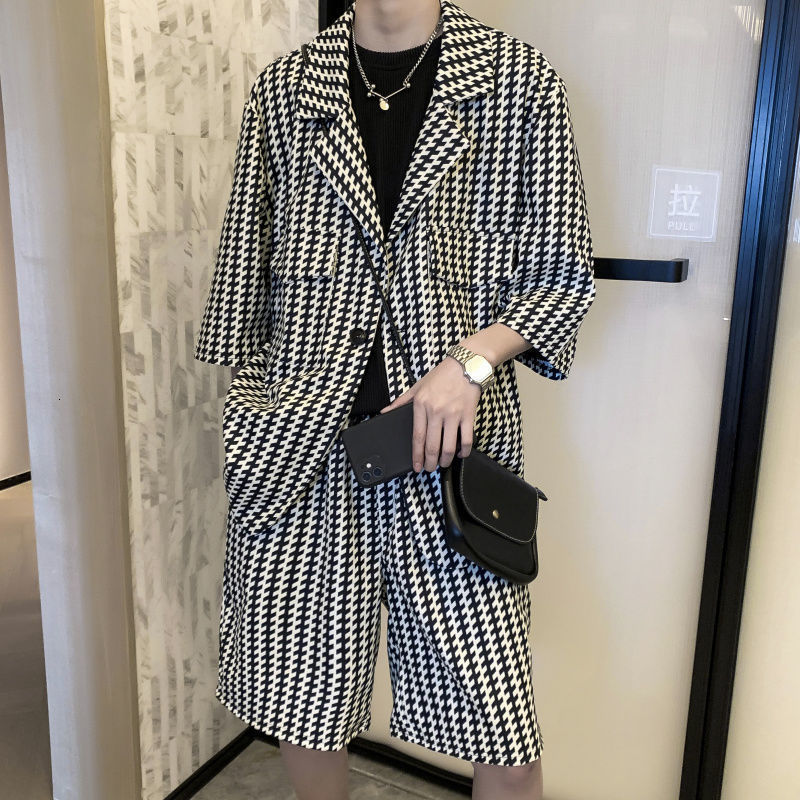 Men's Tracksuits Men's half sleeved jacket summer shorts knee length 2 pieces street clothing casual fashion Korean clothing 230424