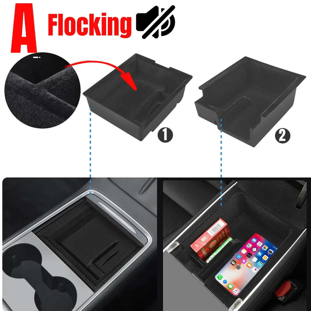 New Flocking Center Console Organizer for Tesla Model 3 2022 Model Y 2023 Center Armrest Hidden Box Cup Holder Interior Accessories