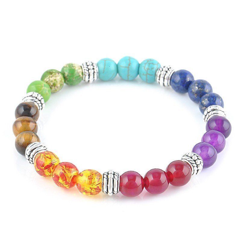 Charm Bracelets 7 Chakra Gem Stone Beads Pendant Necklace Women Yoga Healing Balancing Maxi Choker Bracelet Bijoux Femme Jewelry Set 230424