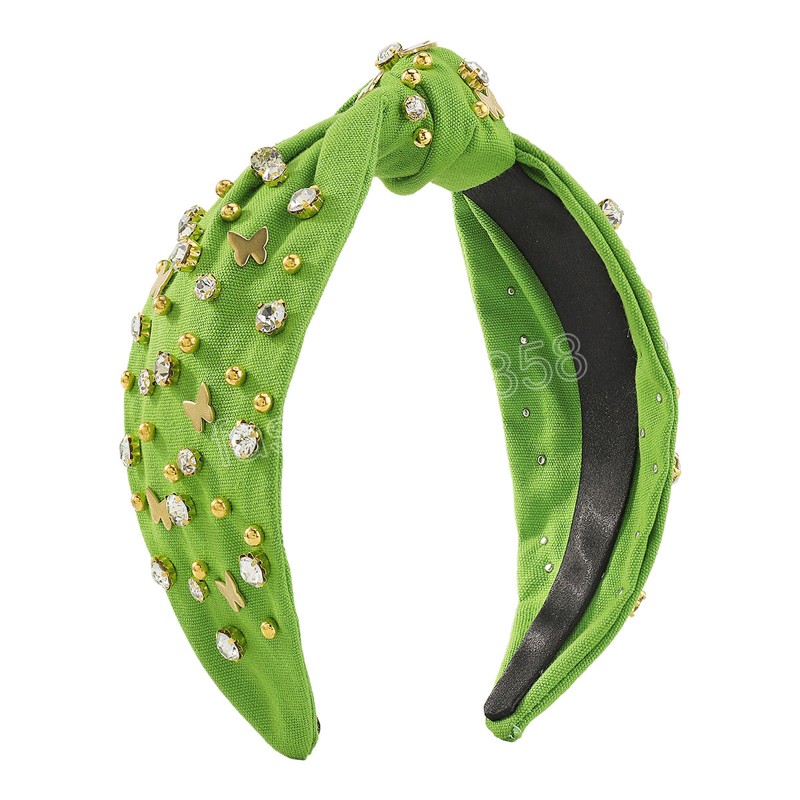 Women Girls Metal Beads Rhinestone Knot Hairband Butterfly Wide-brimmed Headband Women Hair Accessories Hair Hoop