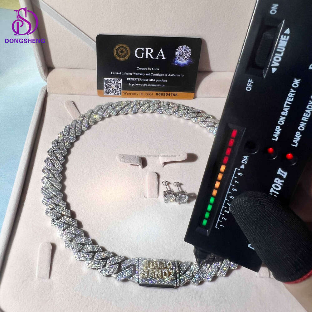 High quality 925 sterling silver Fashion jewelry Necklace 13mm 14mm 15mm Hip Hop Iced Out VVS Moissanite Cuban Link Chain