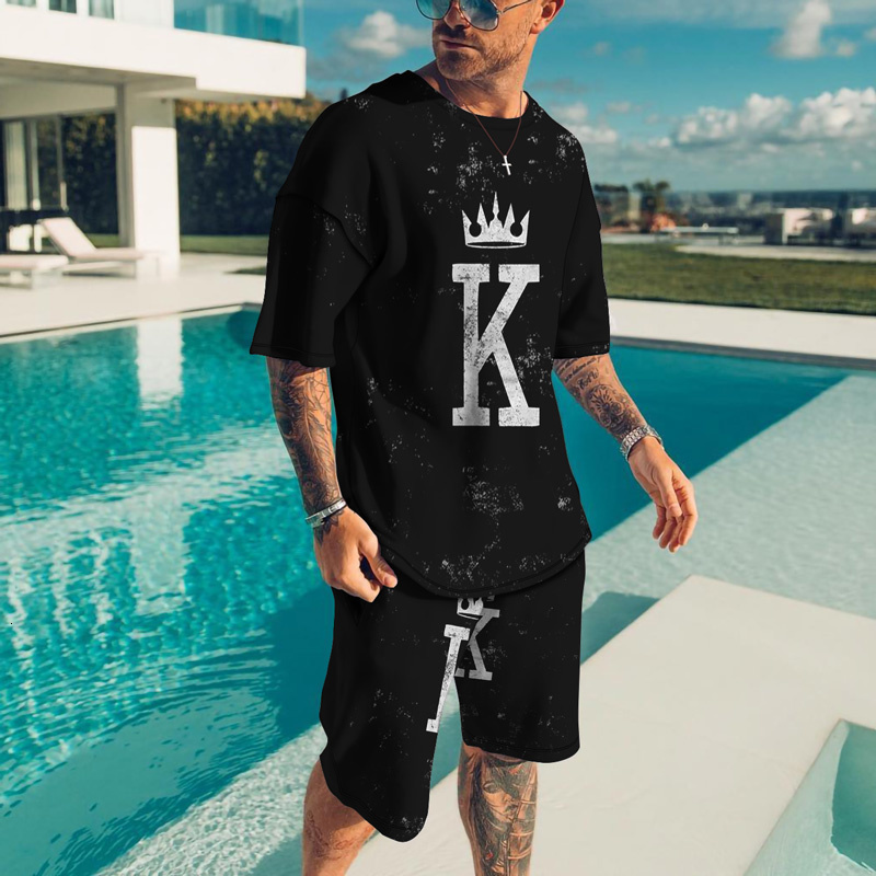 Men's Tracksuits Summer Menswear Casual Menswear T-shirtShorts Sportswear Spades A Personalized Fashion Trend Creative 3D 230424