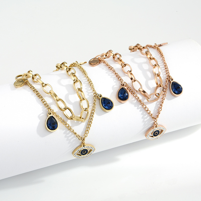 Evil Eye Charm Bracelet Double Layered Female Friendship Stainless Steel Jewelry for Women