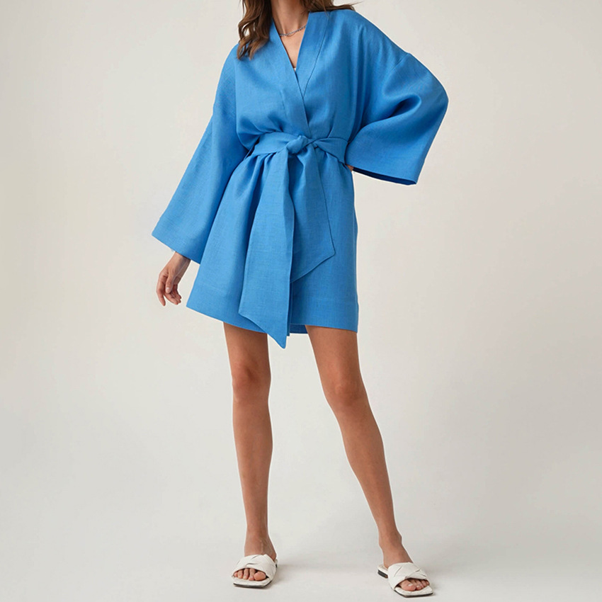 Casual Dresses Summer Wrap Dress Chic Holiday Cotton Linen Elegant Robe V-Neck Sashes Lace Up Thin Loose For Women 2023, Blue
Casual Dresses Summer Wrap Dress Chic Holiday Cotton Linen Elegant Robe V-Neck Sashes Lace Up Thin Loose For Women 2023, Blue