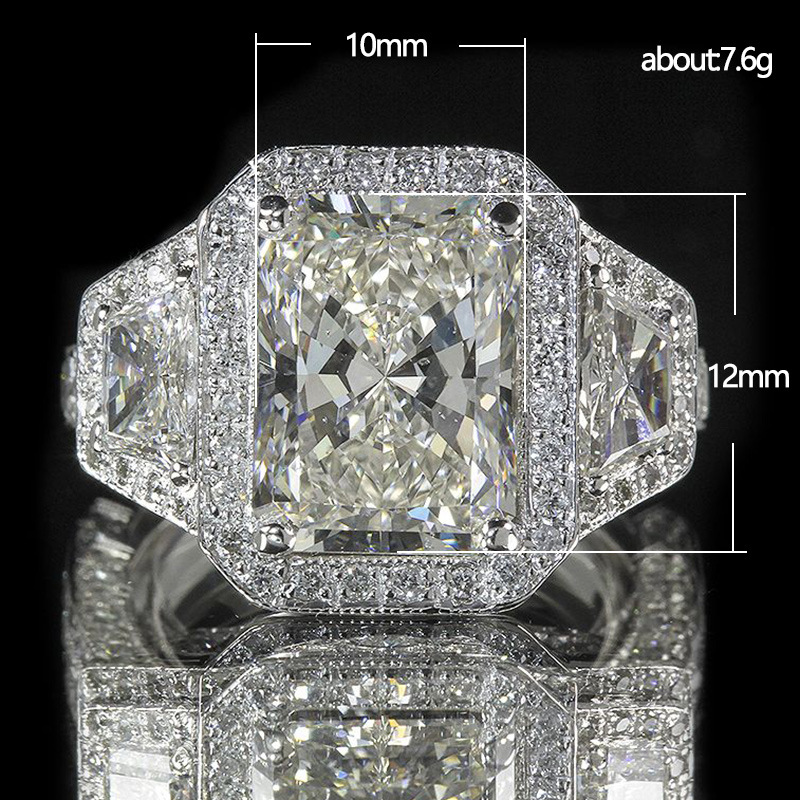 Vintage Square 6ct AAAAA Zircon Ring Silver Color Engagement Wedding Band Rings for women men Promise Party Jewelry