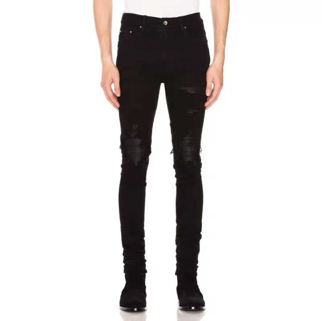 Designer Clothing Denim Pants Fog Amiiri Patchwork Leather Jeans Men's Black Torn Pants American High Street Pants Men's Slim Fitting Pants Slp
Designer Clothing Denim Pants Fog Amiiri Patchwork Leather Jeans Men's Black Torn Pants American High Street Pants Men's Slim Fitting Pants Slp