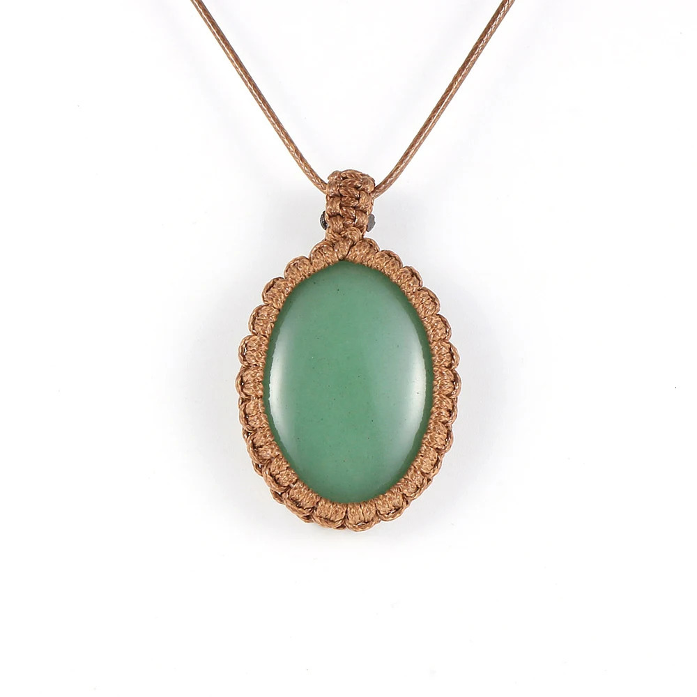 Chokers Macrame Large Oval Natural Stone Crystal Necklace for Men Waxed Rope Adjustable Braided Knot Turquoises Women Gemstone Necklace 231124