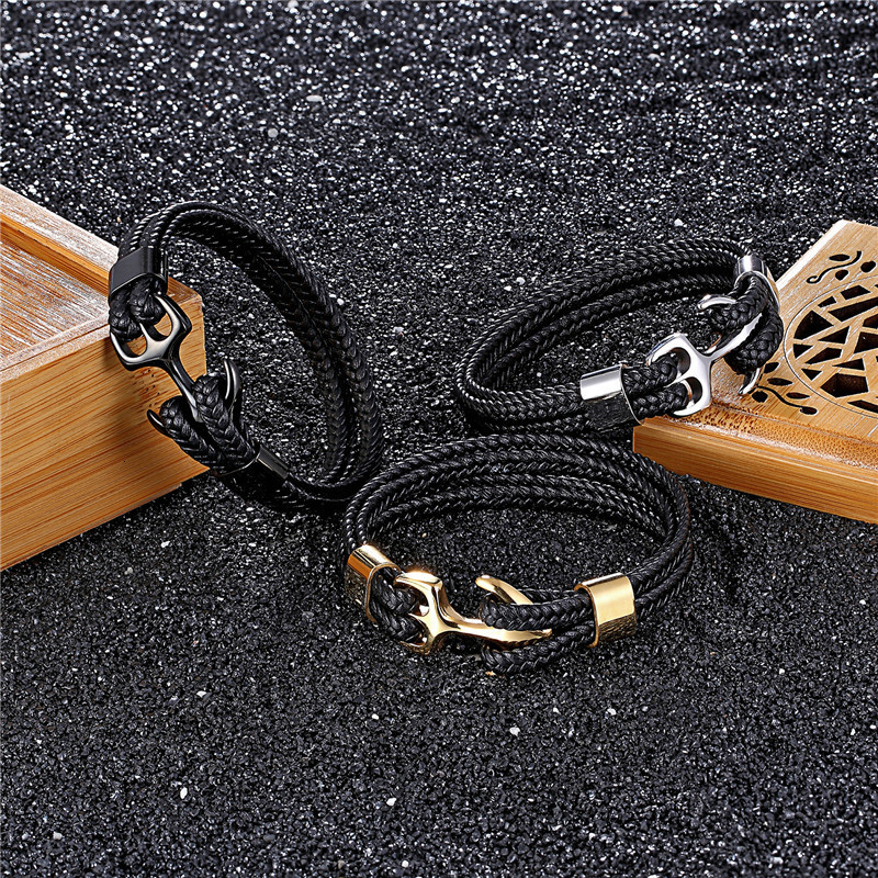 MKENDN Anchor Bracelets Men Double strand Nautical Survival Rope Paracord Bracelet Women Black Stainless Steel Sport Buckle 220726
