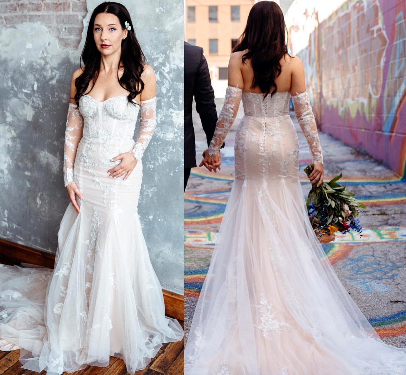 2023 Nov Arabic Aso Ebi Plus Size Illusion Lace Mermaid Wedding Dress Ivory Long Sleeves Mermaid Vintage Sexy Bridal Gowns Dresses ZJ2206