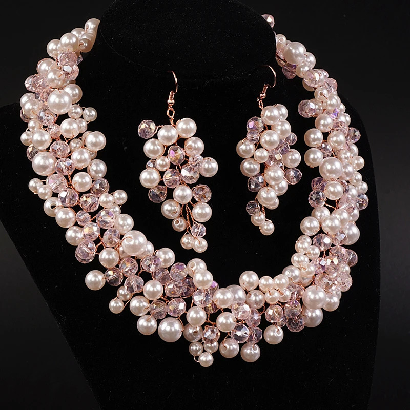 Chokers Wedding Bridal Full Large Pearls Necklace Earrings Jewelry Set Dangle Earrings Adjustable Set Elegance Party Jewelry for Women 231124