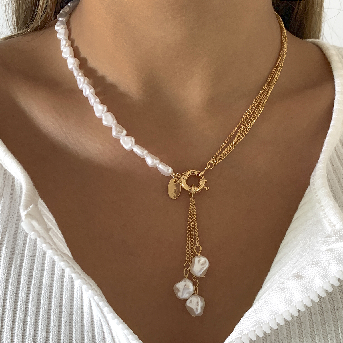 Strands Strings Baroque Simulated Pearls Long Tassel Pendant Necklace For Women Beaded Link Chain Trend Lariat Wedding Jewelry 230424