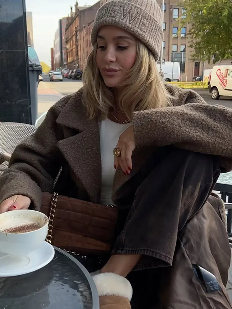 Women's Wool Blends Winter Thicken Warm Woolen Long Coats Women Elegant Long Sleeves Turn-down Collar Jackets Fashion Female Loose Overcoats 2311