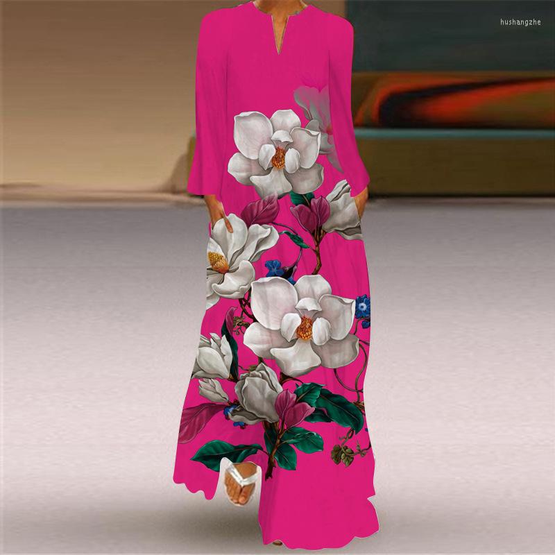 Casual Dresses 2023 Ladies Spring SummeLong Dress Women Red Long Sleeve V-neck Elegant Party Face 3D Printing Vintage