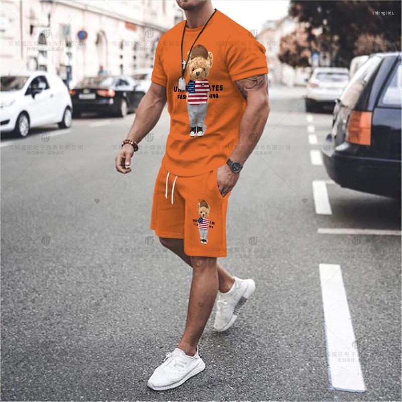 Men's Tracksuits 2023 Men's T-Shirt Set Bear High Quality Shorts Activewear 2 Piece Fashion Print Summer Streetwear