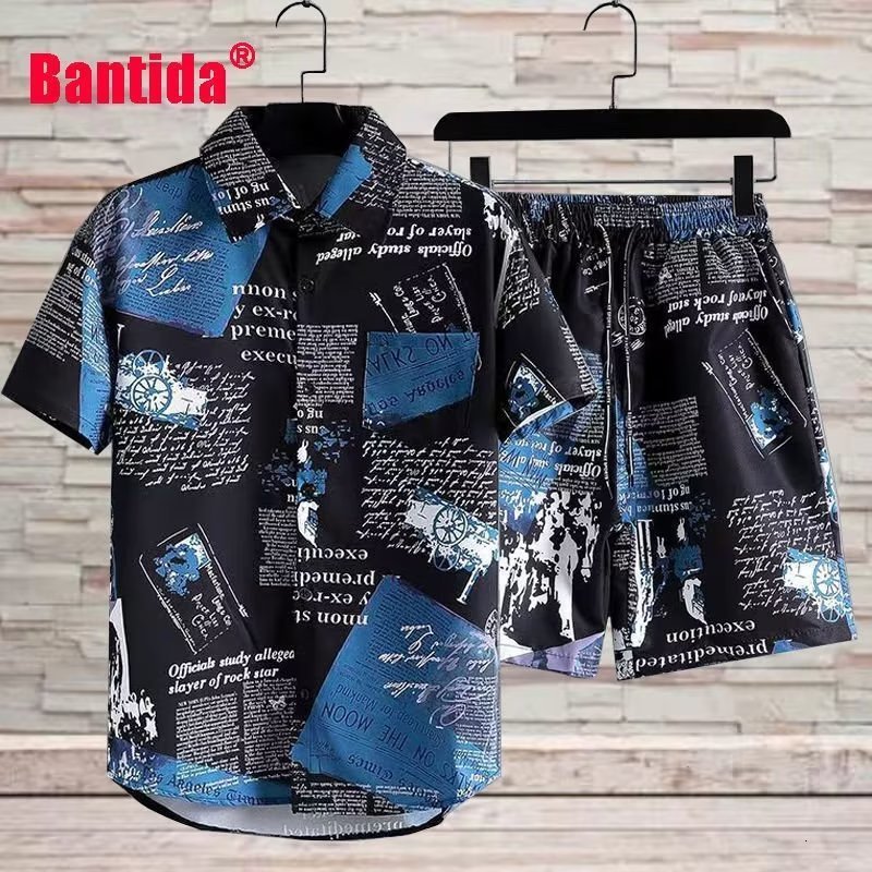 Men's Tracksuits Men's full graphic shirt shorts South Korea High Street Harajuku Men's fashion trend Men's fashion trend 230424