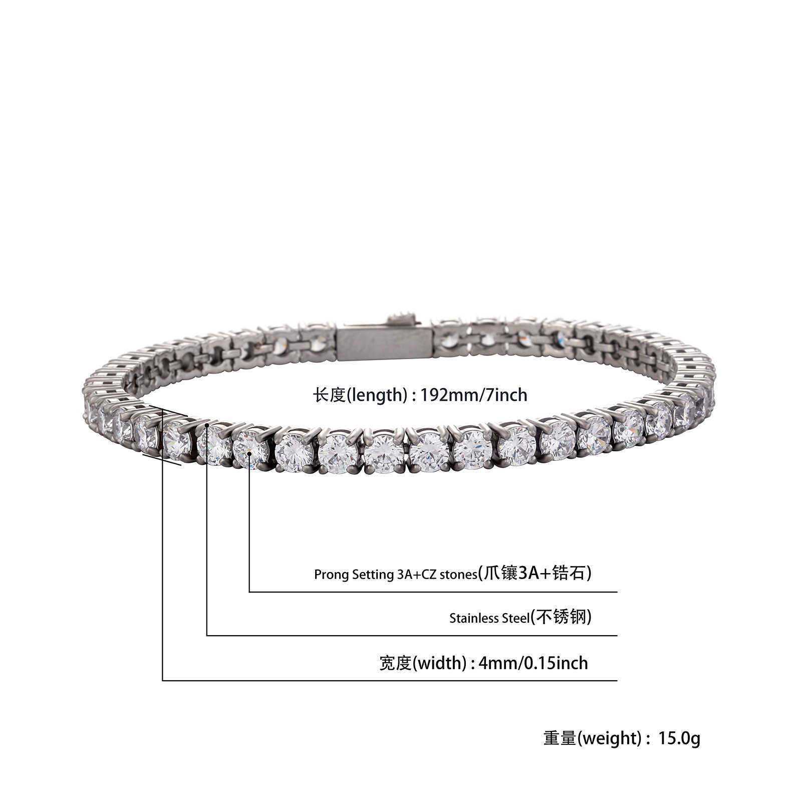 4-5MM 3A Cubic Zircon Stainless Steel Tennis Bracelet Full Iced Out Hip Hop Mens And Womens Crystal Wristband Hand Wrist Jewelry Rapper Bijoux Gift Fo