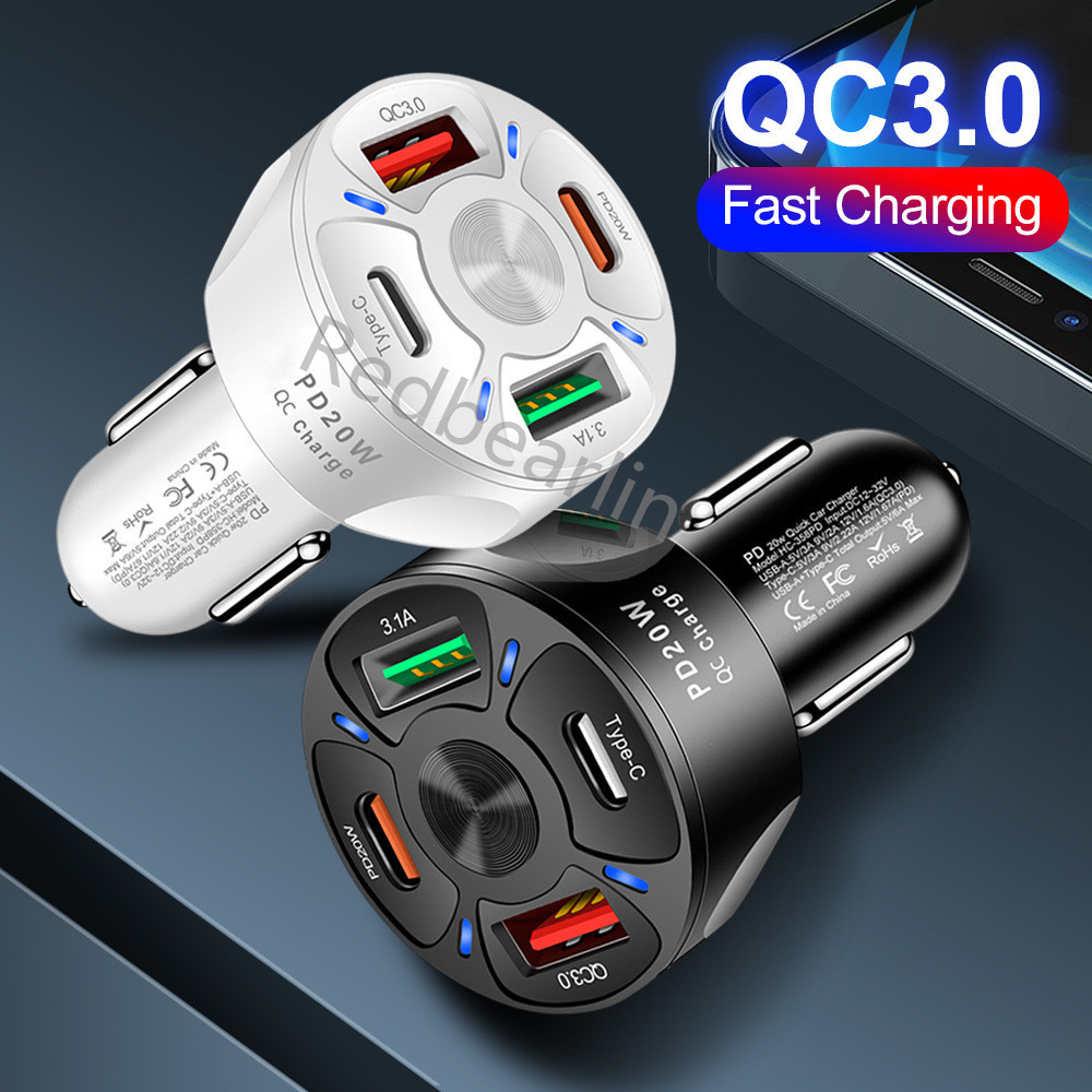 Fast Quick Charing 53W PD Car Chargers 4Usb Ports USB-C Car Charger Power adapters PD20W For IPhone 12 13 14 15 Huawei htc android phone pc