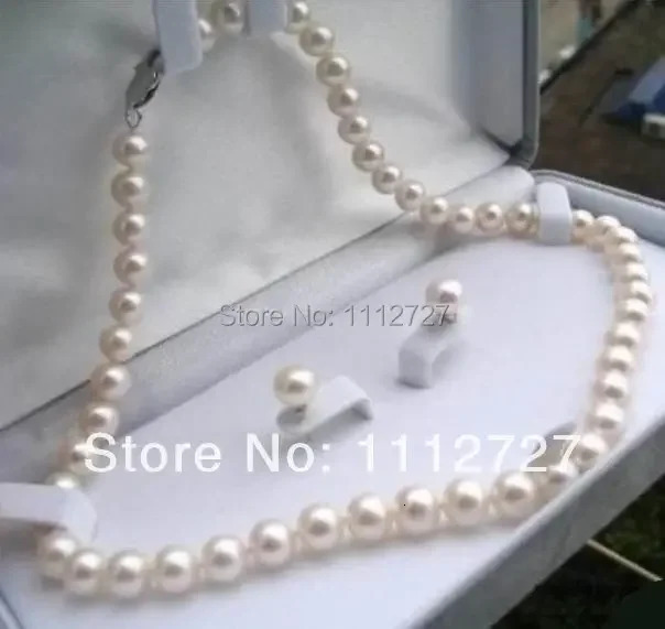 Beaded Necklaces Natural Beads Pretty 8-9mm White Tahiti Pearl Necklace 17''Earrings DIY Jewelry Sets Gifts For Girl Women Wholesale Price 2