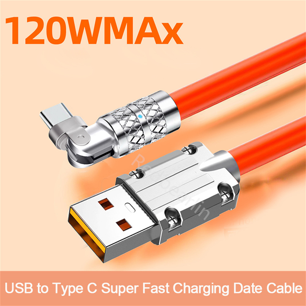 120W 6A Fast Charge Cables 180-degree Rotation Type c USb-C Micro TPE Alloy Cable For Samsung Galaxy s10 S20 S23 htc huawei android phone